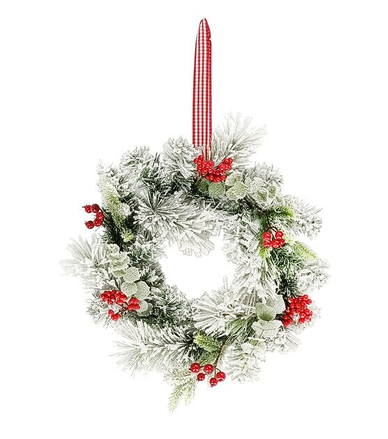 14" Christmas Red Berry & Flocked Pine Mini Wreath by Bloom Room
