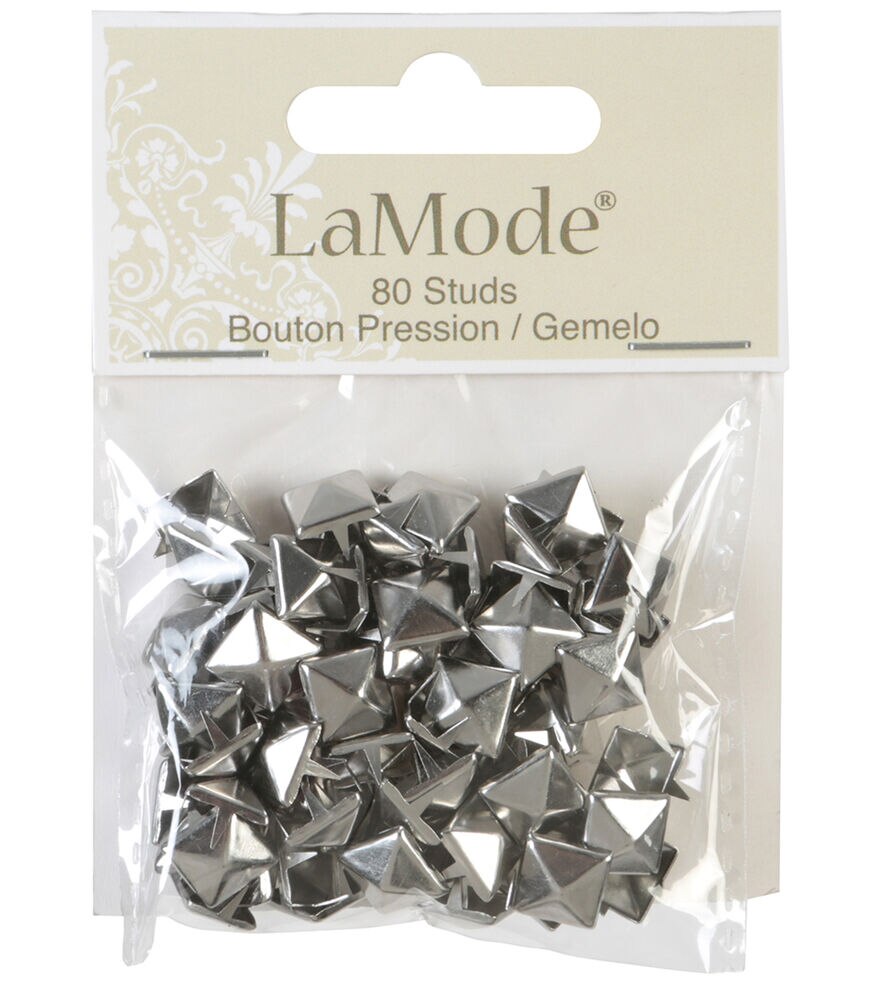 La Mode 80pc Pyramid Stud Shank Buttons, Silver Pyramid, swatch