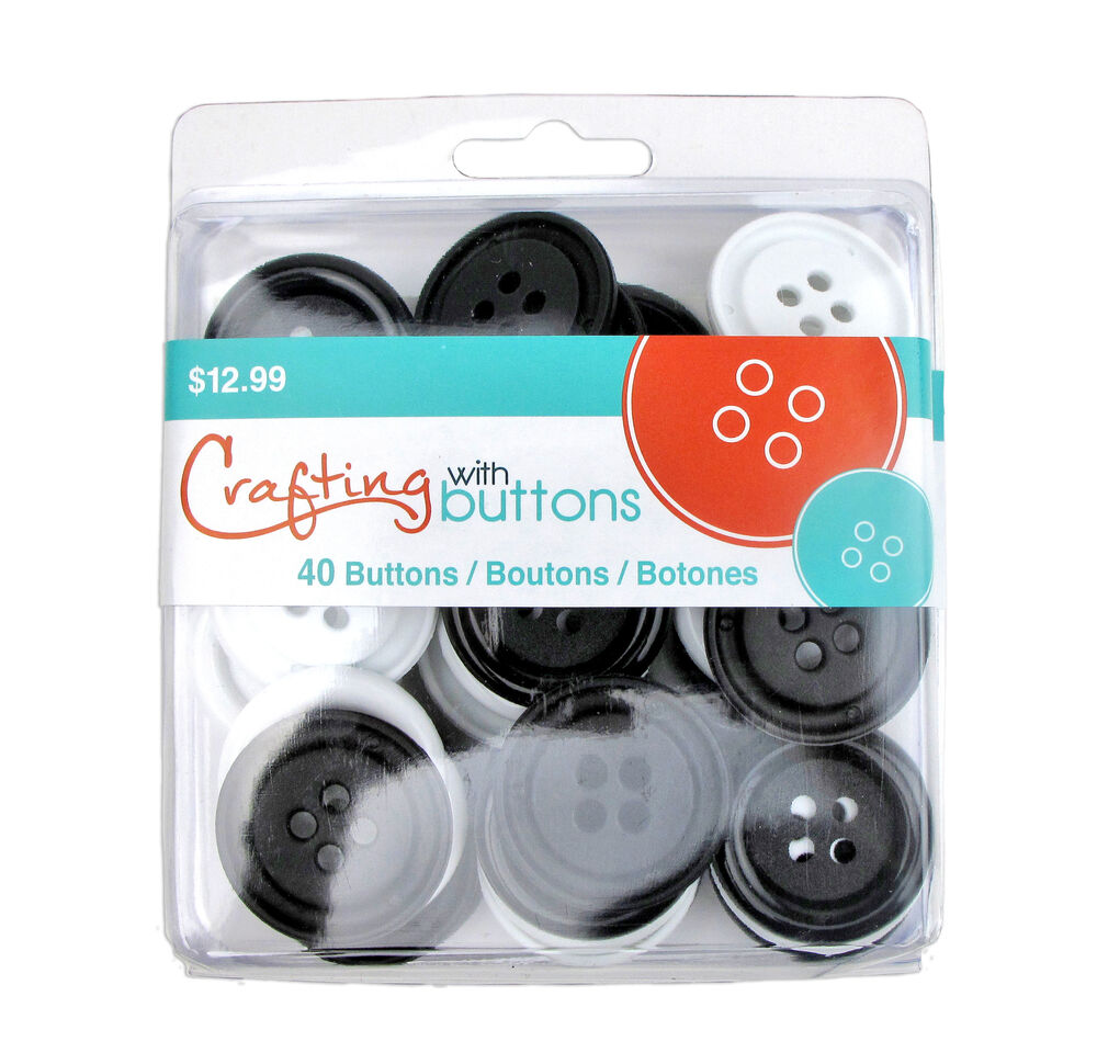 Favorite Findings 1 3/8" Primary Round 4 Hole Buttons 40ct, Blk & Wht, swatch