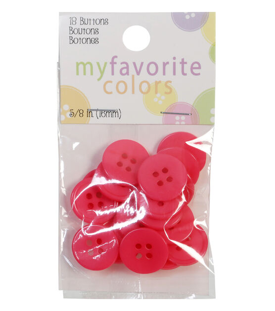 My Favorite Colors 5/8" Pink Round 4 Hole Buttons 18pk