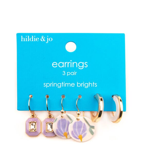 3 Pair Spring Stone Huggie Pearlized Acrylic Earrings by hildie & jo