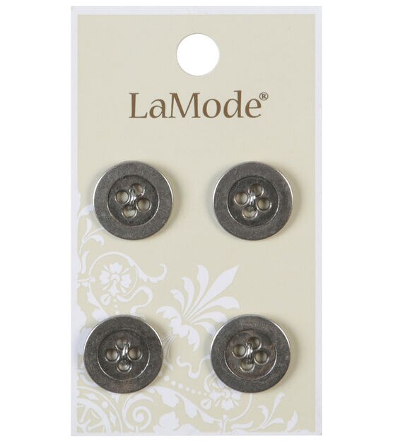La Mode 5/8" Antique Silver Metal 4 Hole Buttons 4pk