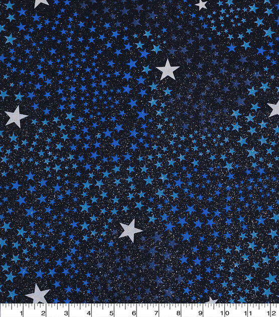 Navy Swirling Stars Quilt Glitter Cotton Fabric by Keepsake Calico