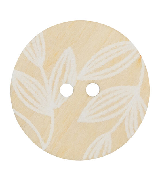 Organic Elements 1 3/8" White Leaves Wood Round 2 Hole Buttons 8pc, , hi-res, image 2