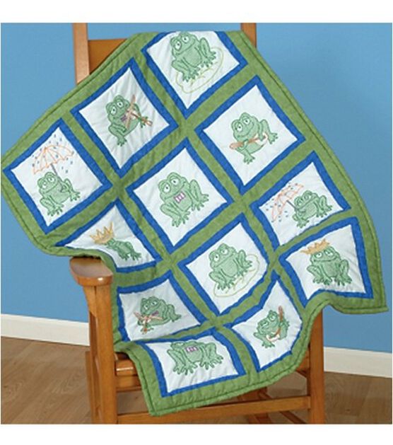 Jack Dempsey Needle Art 9" Frogs Themed Stamped White Quilt Blocks 12ct