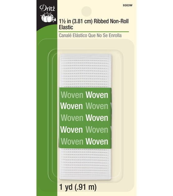 Dritz 1-1/2" Ribbed Non-Roll Elastic, White, 1 yd