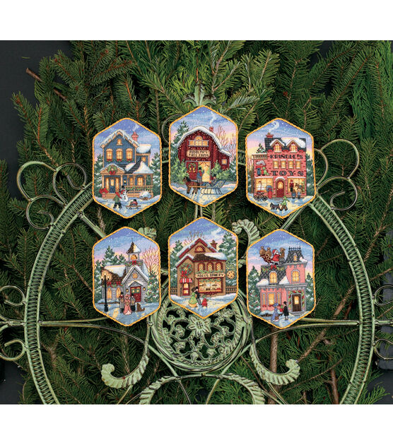 Dimensions 6ct Christmas Village Ornaments Counted Cross Stich Kit