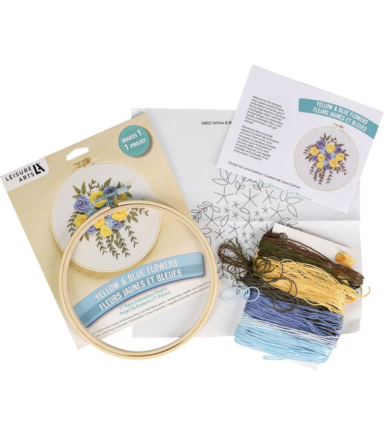 Leisure Arts Kit Embroidery 6 in. Yellow & Blue Flowers