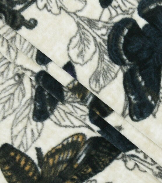 Black Butterflies & Moths Anti Pill Fleece Fabric, , hi-res, image 2