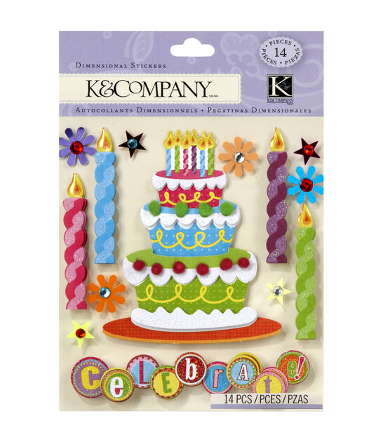 K&Company 14 pk Dimensional Stickers Birthday Cake & Candles