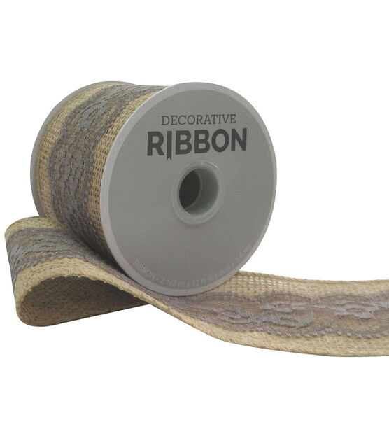 Decorative Ribbon Lace on Burlap 2.5''x12' Gray