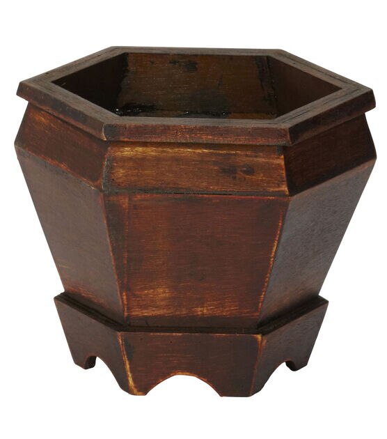 Nearly Natural 3ct Wooden Hexagon Decorative Planter, , hi-res, image 2