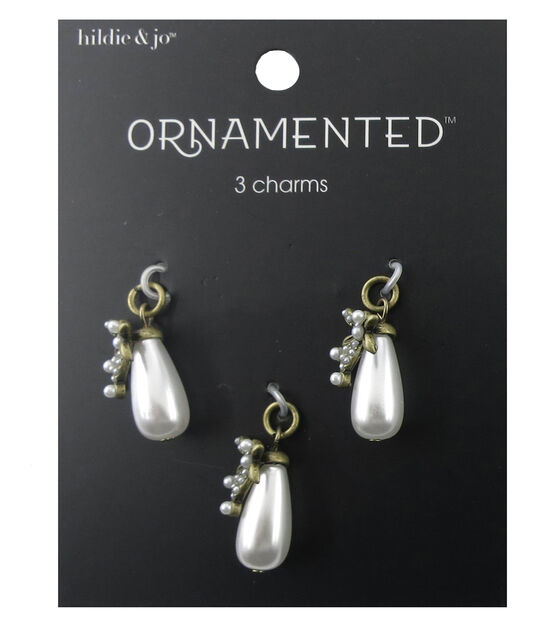 hildie & jo Ornamented 3 Pack Antique Gold Charms Teardrop Pearl