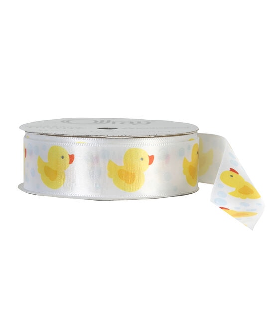 Offray 7/8"x9' Rubber Ducky Baby Single Faced Satin Ribbon White