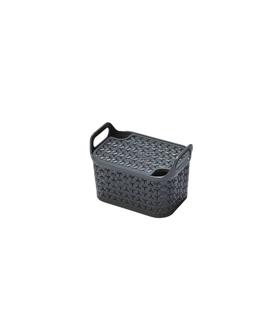 10" x 6" Charcoal Plastic Storage Basket With Lid by Top Notch, , hi-res, image 1