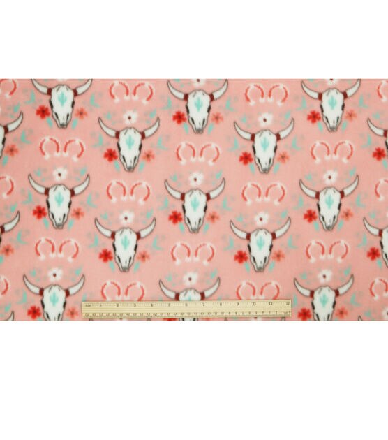 Floral Bull Skulls on Pink Anti Pill Fleece Fabric, , hi-res, image 4