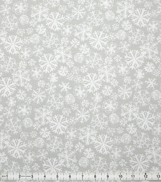 White Snowflakes on Gray Christmas Cotton Fabric