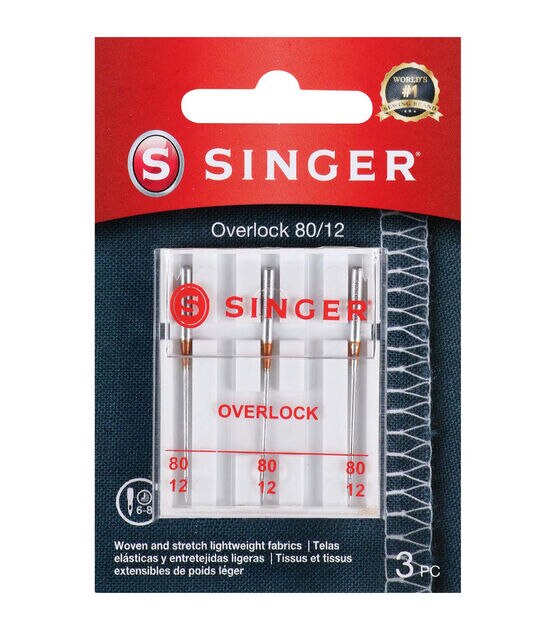 SINGER Universal Regular Point Overlock Machine Needles Size 80/12 3ct