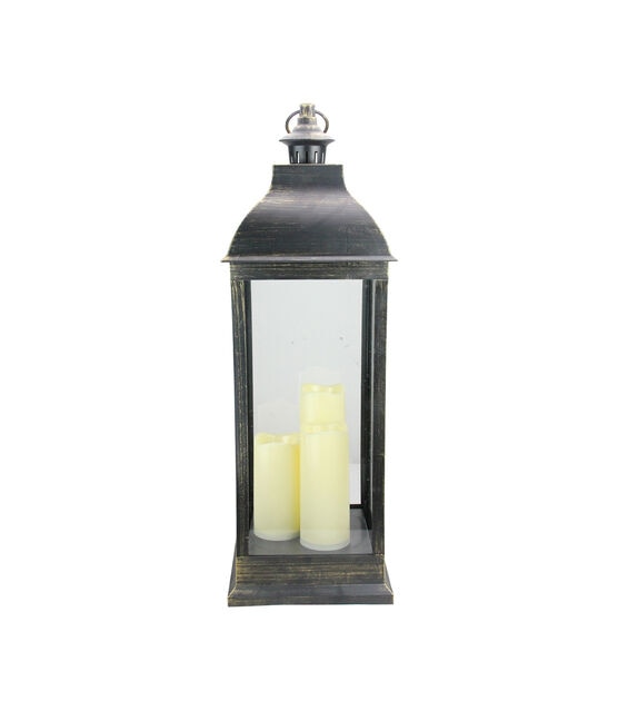 Northlight 28" Large Black Gold Lantern With Flameless LED Candles