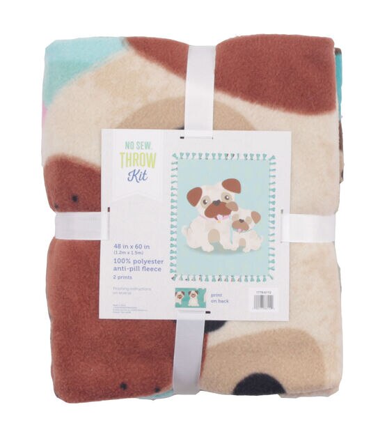 Dog, Brand New Pug Dog Fleece No Sew Tie Fleece Blanket Kit Great Gift  Large