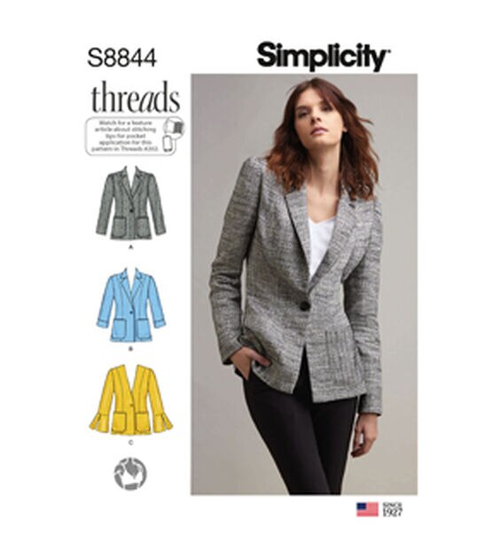 Simplicity S8844 Size 6 to 24 Misses Petite Blazer Sewing Pattern, , hi-res, image 1