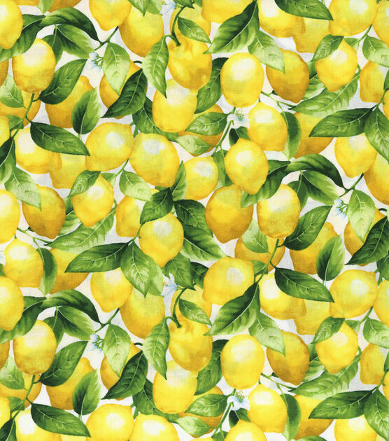 Hi Fashion Packed Lemons On White Premium Print Cotton Fabric