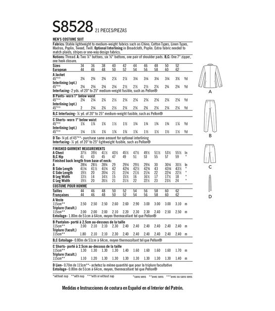 Simplicity Pattern S8528  Mens Costume Suit Size AA (34-36-38-40-42), , hi-res, image 3