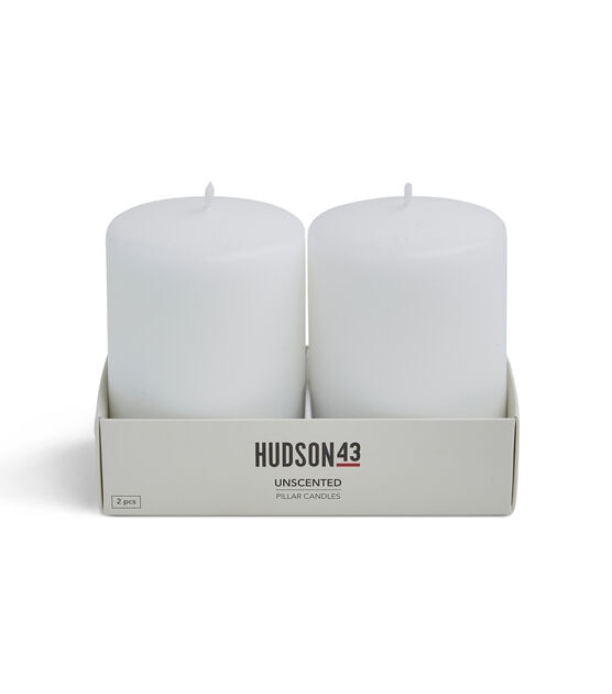 3" x 4" Unscented White Pillar Candles 2pk by Hudson 43, , hi-res, image 2
