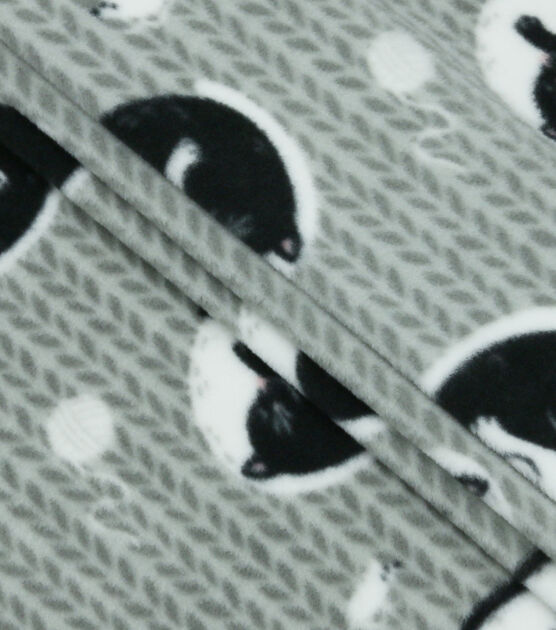 Yin Yang Cats on Gray Anti Pill Fleece Fabric, , hi-res, image 2