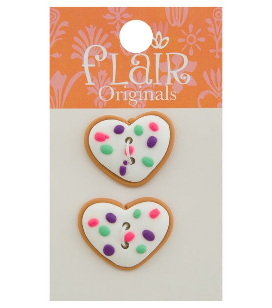 Flair Originals 1" Heart Cookie 2 Hole Buttons 2pk