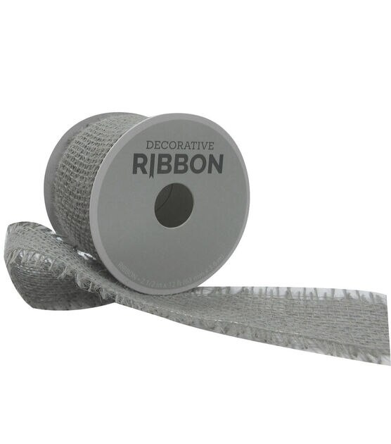 Decorative Ribbon 2.5'x12' Brush Burlap Gray