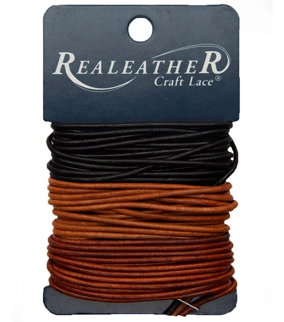 Realeather Lace 1.5mm Carded 2yd Black Brown & Natural