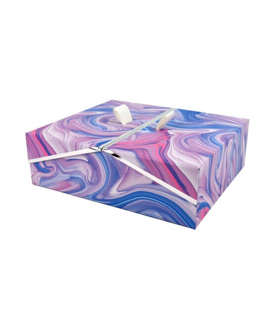 9.5" Purple Marble Rectangle Box With Double Door Lid & Metallic Trim