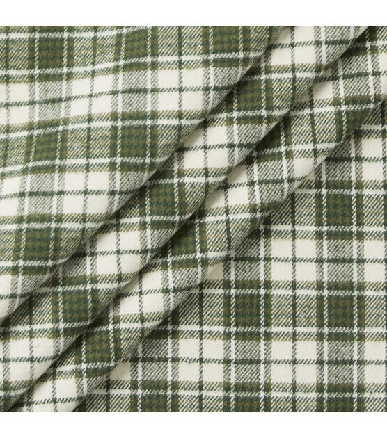 Olive White Plaid Brushed Cotton Shirting Fabric, , hi-res, image 2