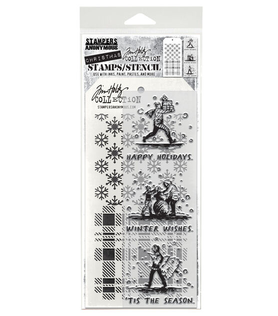 Tim Holtz 11" Holiday Sketchbook Clear Stamps & Stencil Set
