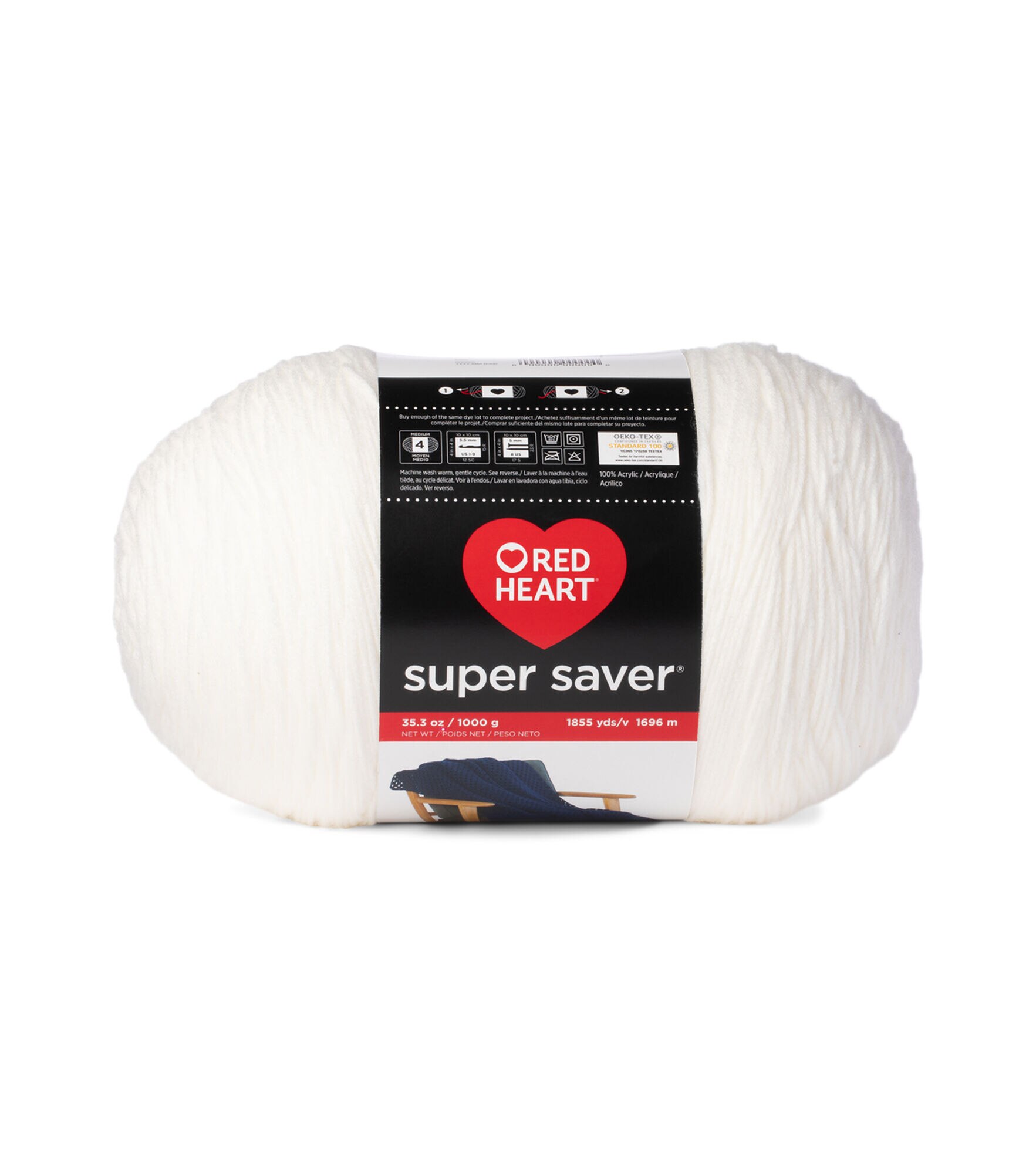 Red Heart Super Saver 1000g #4 Medium Acrylic Yarn, White 35.3oz/1000g, 1855 Yards