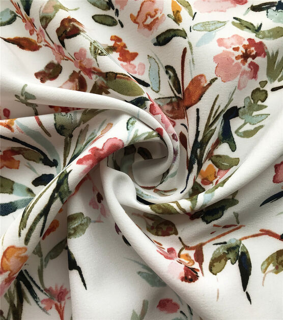 Silky Stretch Chiffon Fabric White Multi Floral Spray, , hi-res, image 3