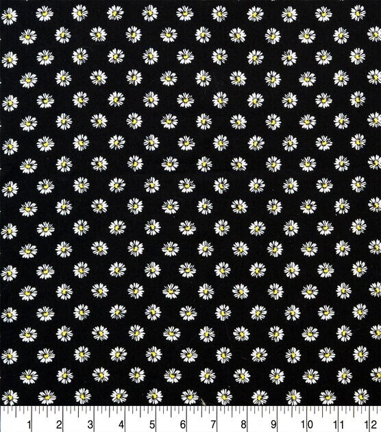 Small Lined Daisies on Black Quilt Cotton Fabric by Keepsake Calico