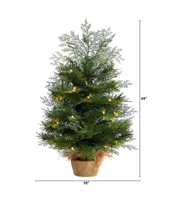 Nearly Natural 2' Warm White Pre Lit Christmas Tree With Burlap Base, , hi-res, image 2