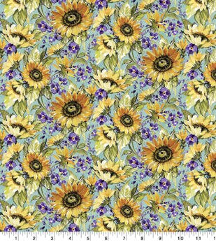 Springs Creative Sunflower Garden on White Premium Cotton Fabric (2 Yards Min.) - Quilt Cotton Fabric - Fabric