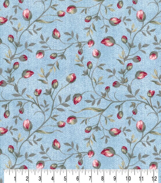 Rosebuds on Aqua Quilt Cotton Fabric by Keepsake Calico