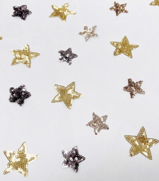 Stars on White Sequin Tulle Fabric by Sew Sweet