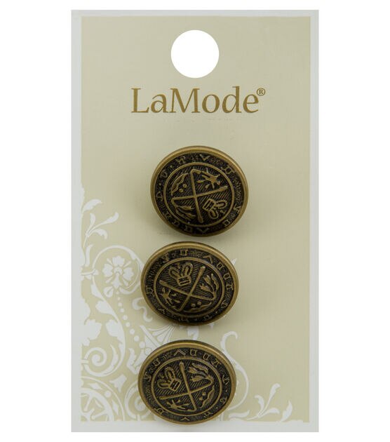 La Mode 3/4" Dark Gold Round Shank Buttons 3pk