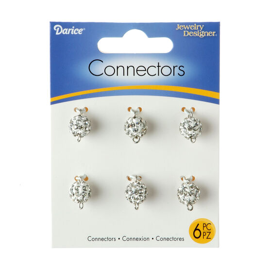 Darice 10mm White & Clear Crystal Pave Bead Connectors 6pk