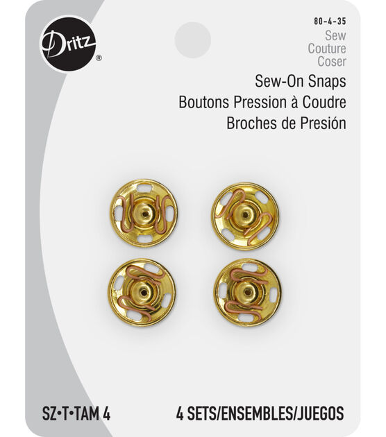 Dritz Sew-On Snaps, 4 Sets, Size 4, Gold