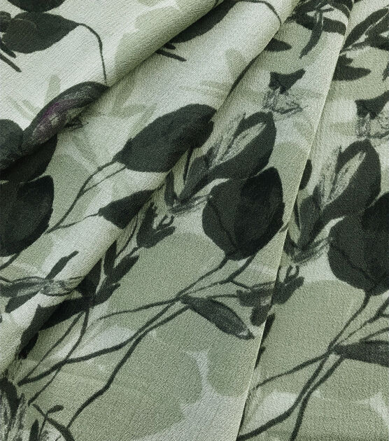 Light Sage Olive Branch Crinkle Rayon Fabric, , hi-res, image 2