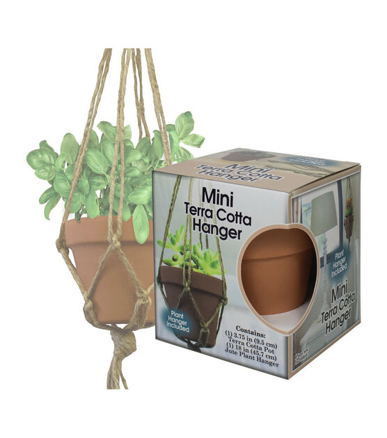 Mini Terra Cotta Pot & Jute Plant Hanger Set, , hi-res, image 3