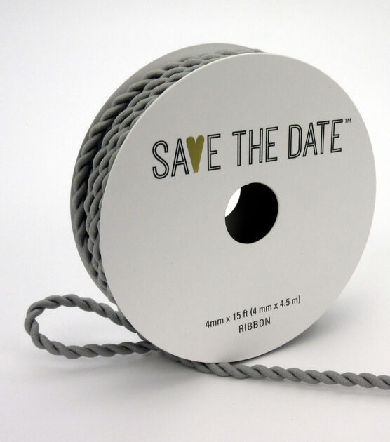 Save the Date 4mm x 15' Light Gray Cord Ribbon