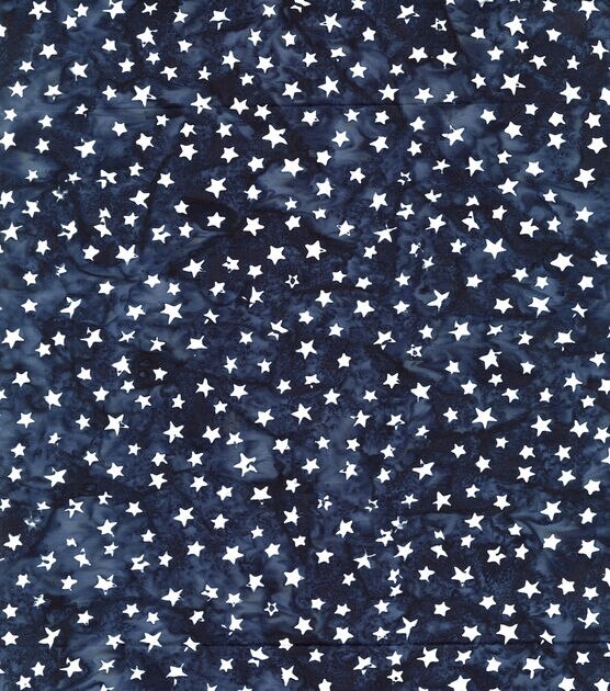 Hi Fashion White Star On Blue Batik Cotton Fabric