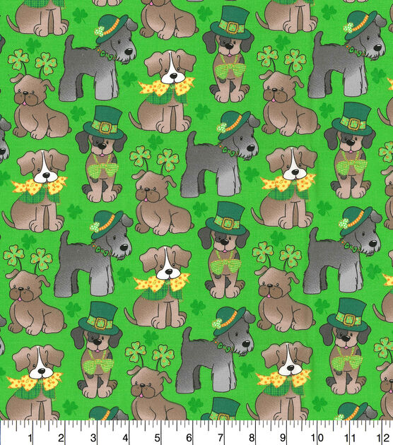 Fabric Traditions Glitter Pups St. Patrick's Day Cotton Fabric